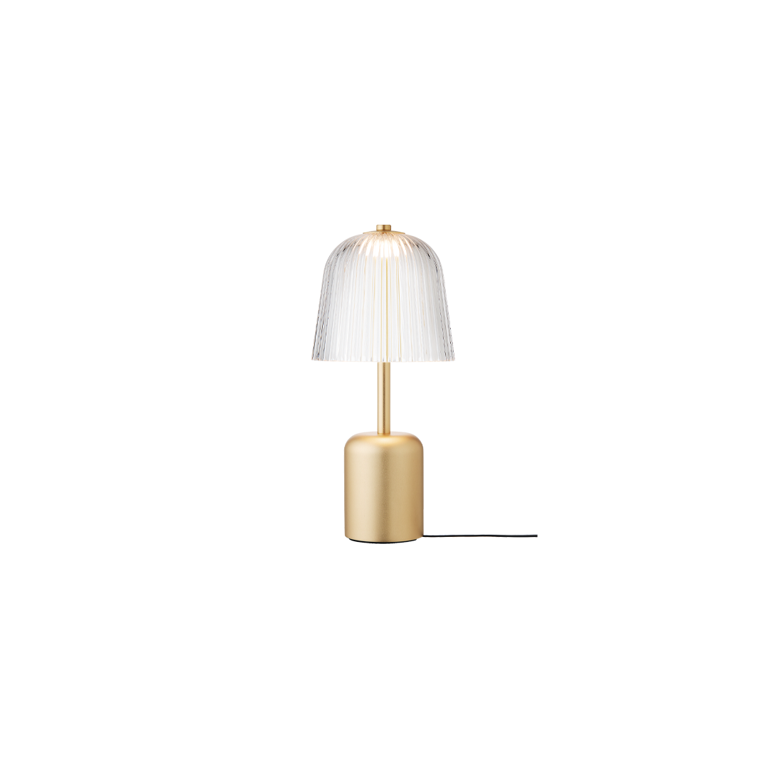 Asteea Table, portable, satin brass / ripple clear